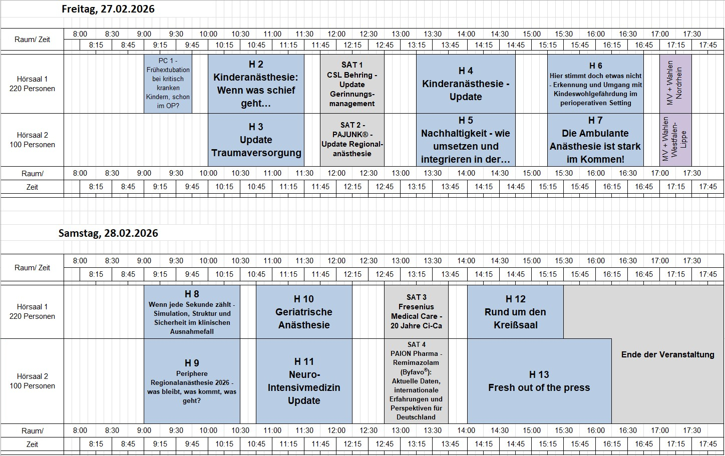 WAT2026 Timetable